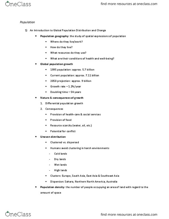 GEOG 1HB3 Lecture Notes - Lecture 3: Prenatal Care, Population Geography, Doubling Time thumbnail