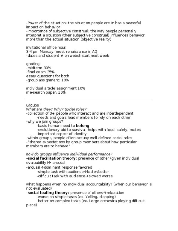 PSYC 260 Lecture Notes - Group Polarization, Social Loafing thumbnail