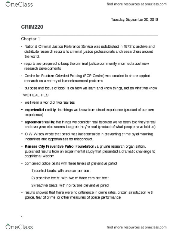 CRIM 220 Lecture Notes - Lecture 1: National Criminal Justice Reference Service, Correlation Does Not Imply Causation thumbnail