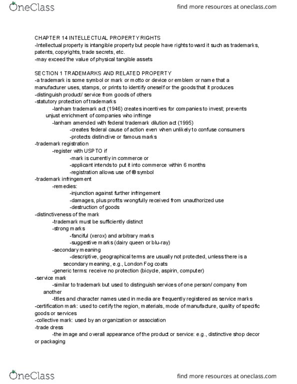 LGLS 1901 Lecture Notes - Lecture 11: Trademark Dilution, Patent Infringement, United States Patent And Trademark Office thumbnail