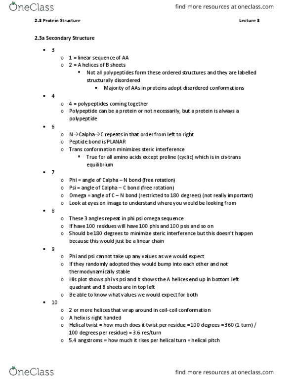 BMB 401 Lecture Notes - Lecture 3: Peptide Bond, Proline, Peptide thumbnail