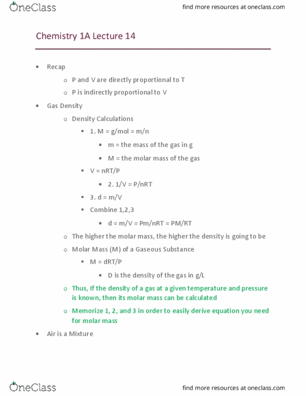 CHEM 1A Lecture Notes - Lecture 14: Molar Mass, Minnesota State Highway 1 thumbnail