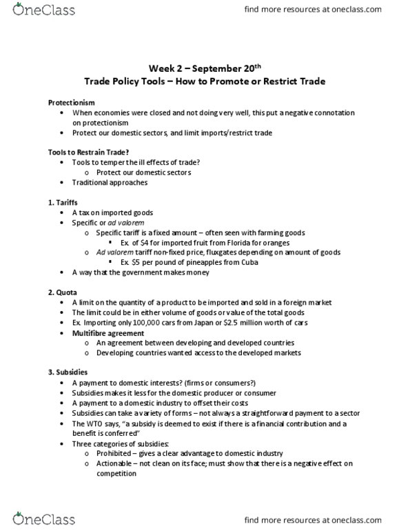PO329 Lecture Notes - Lecture 2: Ad Valorem Tax, Protectionism, World Trade Organization thumbnail