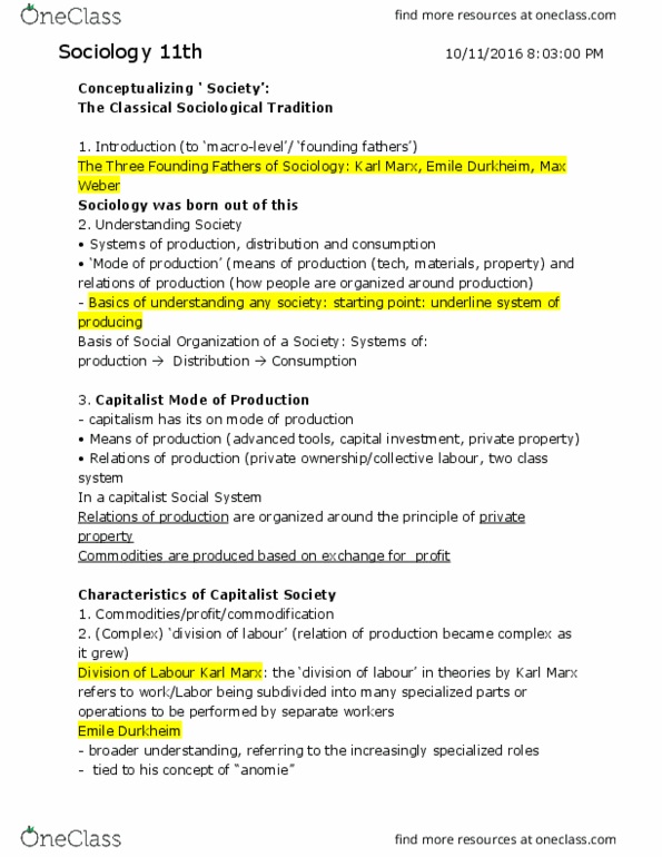 SOCI 1001H Lecture Notes - Lecture 5: Anomie, Rationality, Traditional Authority thumbnail