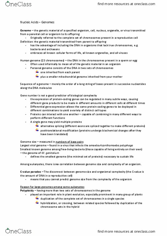 BIOL 112 Chapter Notes - Chapter 13, 15: Acanthamoeba, Post-Translational Modification, Genome Size thumbnail