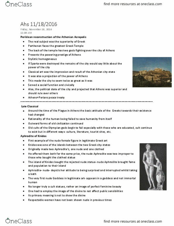 AHS 017A Lecture Notes - Lecture 25: Acropolis Of Athens, Ancient Greek Temple, Rationality thumbnail