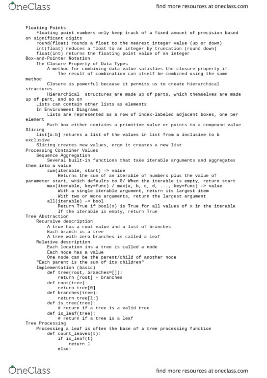 COMPSCI 61A Lecture Notes - Lecture 11: Floating Points, Floating Point thumbnail