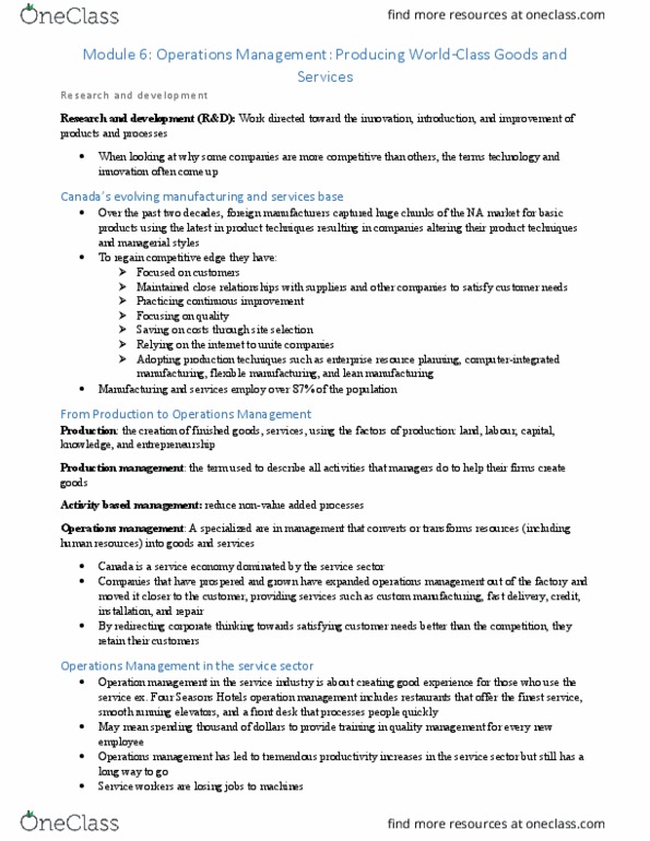 ARBUS101 Chapter Notes - Chapter 6: Statistical Process Control, Total Quality Management, Enterprise Resource Planning thumbnail