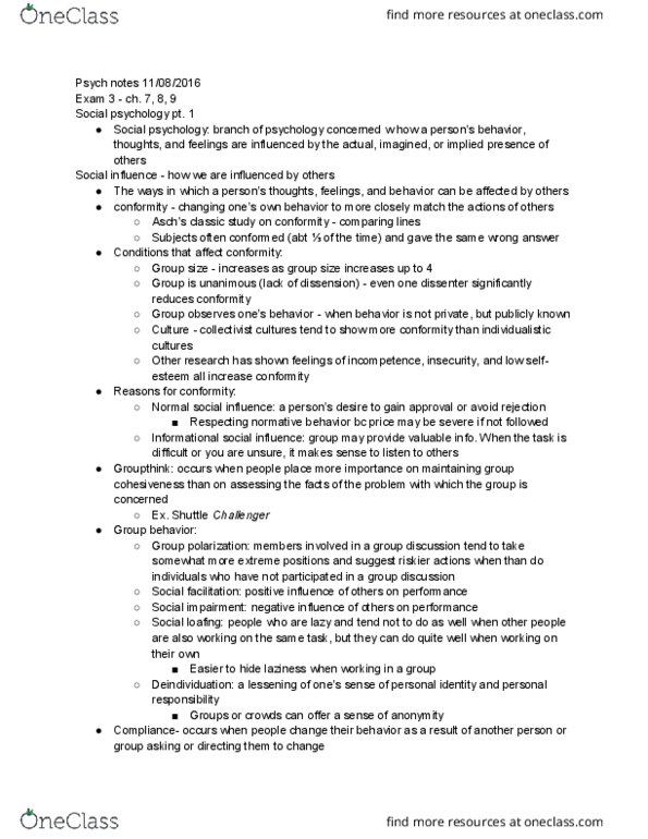 PSYC 2000 Lecture Notes - Lecture 22: Group Polarization, Social Influence, Group Cohesiveness thumbnail