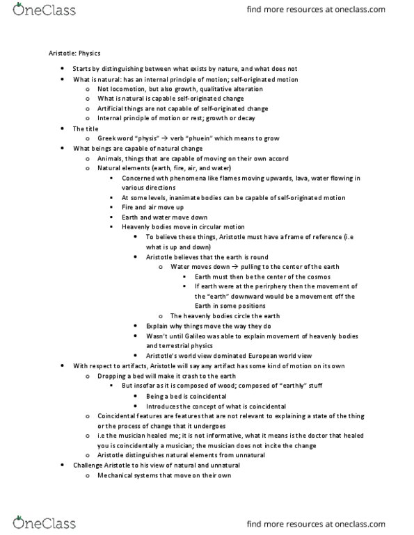 PHIL 141 Lecture Notes - Lecture 5: Substance Theory, Physis thumbnail