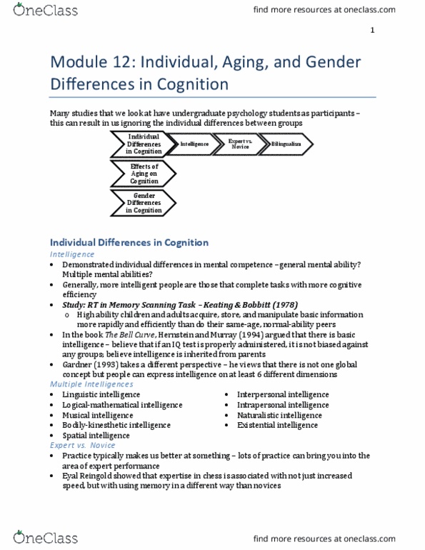 PSYCH207 Lecture Notes - Lecture 12: The Bell Curve, Eyal, Theory Of Multiple Intelligences thumbnail