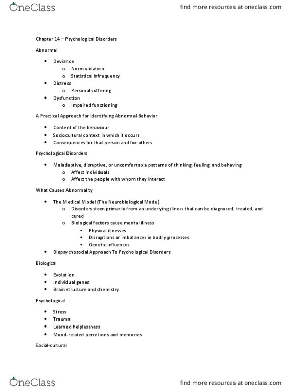 PSY 1010 Lecture Notes - Lecture 31: Posttraumatic Stress Disorder, Cynophobia, Somatic Symptom Disorder thumbnail