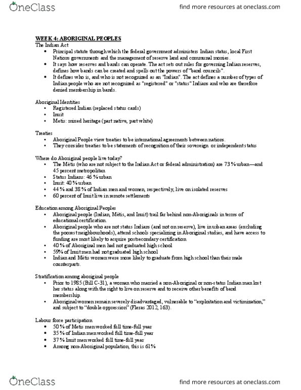 MHR 600 Lecture Notes - Lecture 4: Indian Register, Indian Act thumbnail