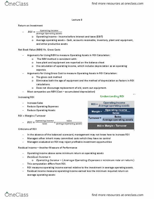 Management and Organizational Studies 3370A/B Lecture Notes - Lecture 9: Balanced Scorecard, Earnings Before Interest And Taxes, Operating Expense thumbnail