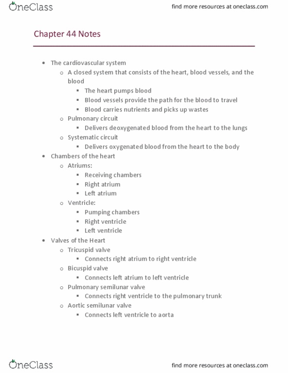 LIFESCI 2 Chapter Notes - Chapter 44: Inferior Vena Cava, Superior Vena Cava, Pulmonary Artery thumbnail