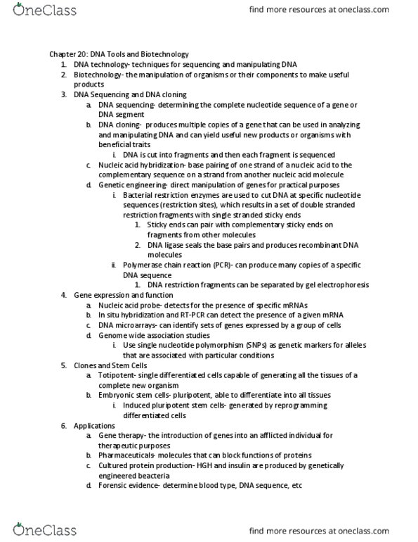 BIL 150 Chapter Notes - Chapter 20: Polymerase Chain Reaction, Molecular Cloning, Dna Ligase thumbnail