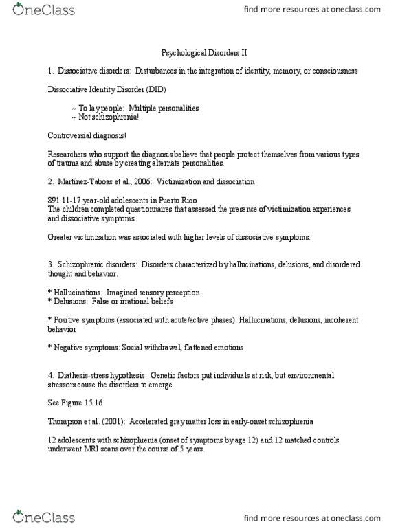 PSY 103 Lecture Notes - Lecture 12: Dissociative Identity Disorder, Dissociative Disorder, Spontaneous Remission thumbnail