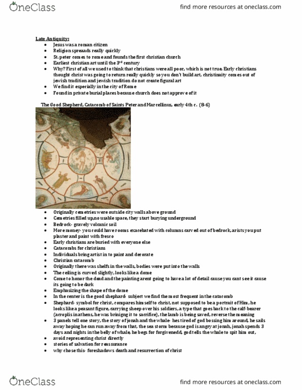 ART 258 Lecture Notes - Lecture 19: Late Antiquity, Catacombs, Christian Art thumbnail