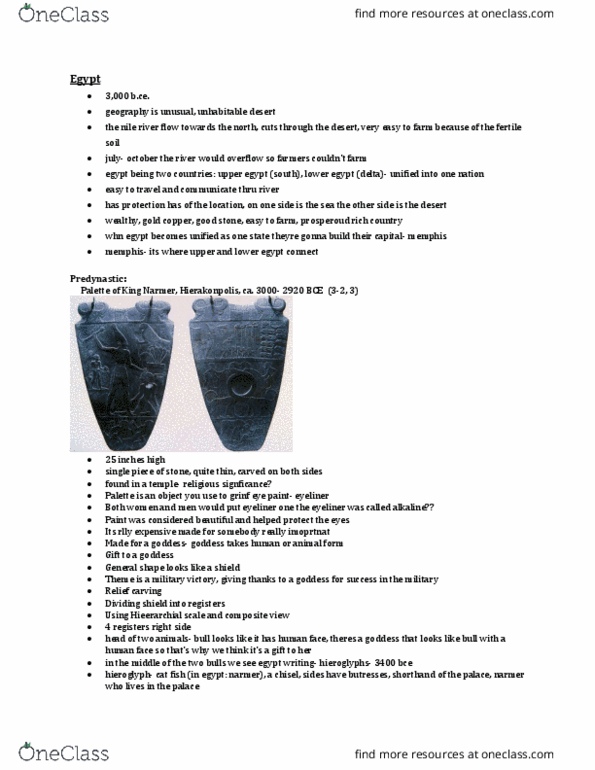ART 258 Lecture Notes - Lecture 3: Narmer, Nile, Imperial Cult thumbnail