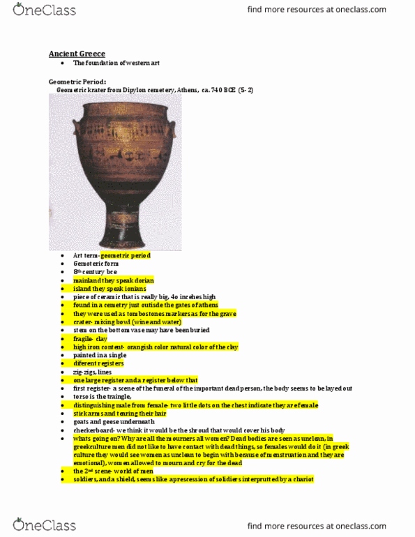 ART 258 Lecture Notes - Lecture 8: Archaic Smile, Ancient Greek Temple, Geometric Art thumbnail