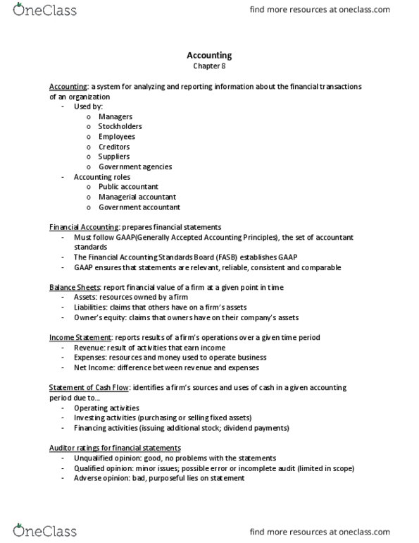 BUS 160 Lecture Notes - Lecture 4: Financial Accounting Standards Board, Financial Statement, Income Statement thumbnail