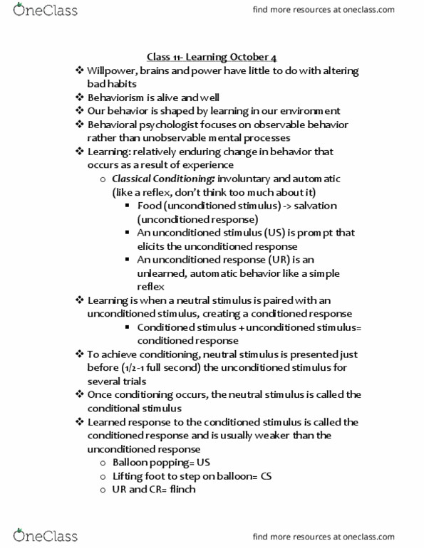 PSYC 101 Lecture Notes - Lecture 15: Wechsler Adult Intelligence Scale, Classical Conditioning, Reinforcement thumbnail