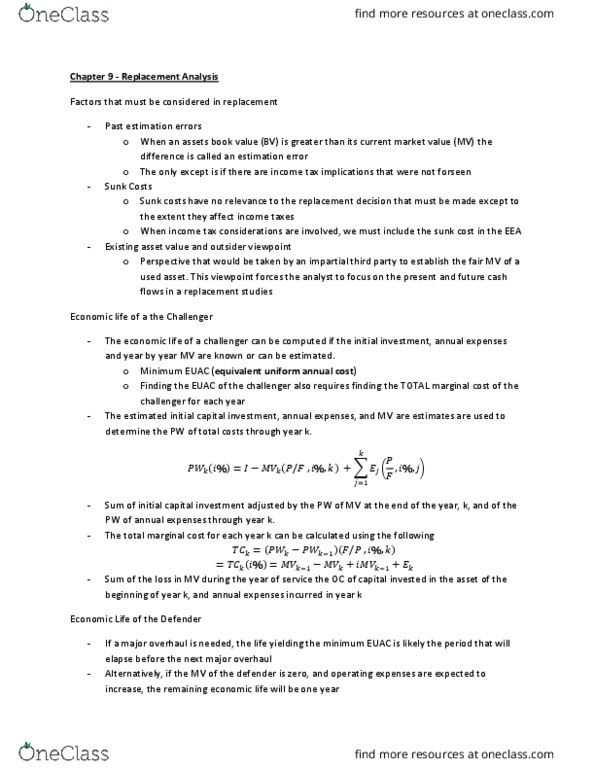 ECON 2B03 Chapter Notes - Chapter 9: Sunk Costs, Marginal Cost thumbnail