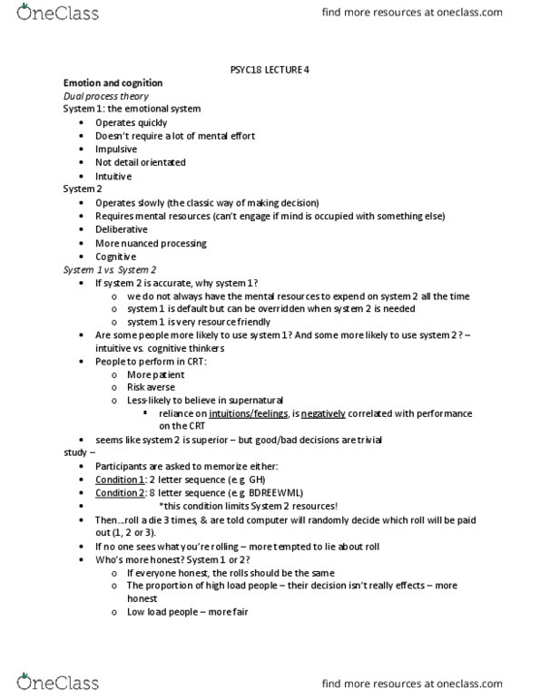 PSYC18H3 Lecture Notes - Lecture 4: Jonathan Haidt, Dual Process Theory, List Of Countries By Intentional Homicide Rate thumbnail