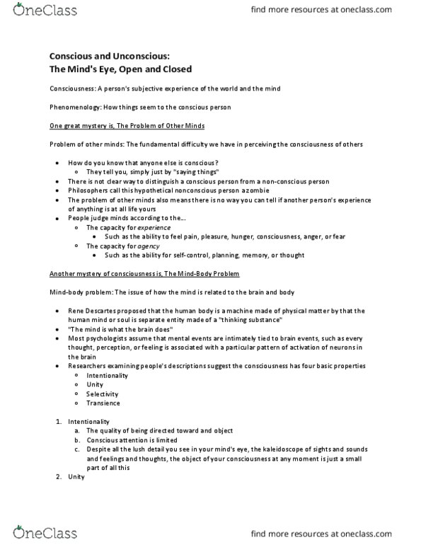 PSYC 100 Chapter 5: Chapter 5 Conscious and Unconscious thumbnail