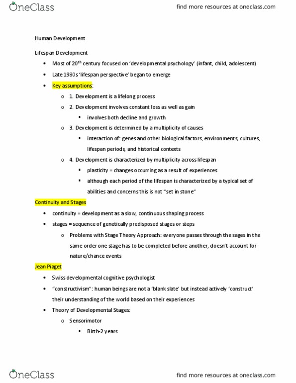 PSYC 101 Lecture Notes - Lecture 4: Tabula Rasa, Developmental Psychology, Cognitive Psychology thumbnail