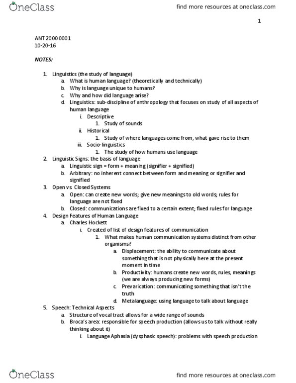 ANT 2000 Lecture Notes - Lecture 7: Sociolinguistics, Vocal Tract, Universal Grammar thumbnail