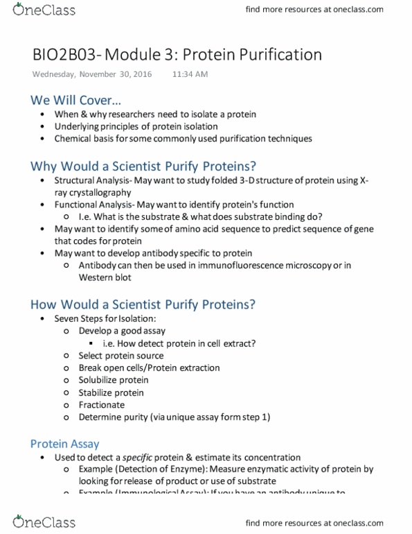 BIOLOGY 2B03 Lecture 3: Protein Purification (Module 3) thumbnail