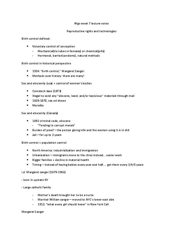 WGS200Y5 Lecture Notes - Therapeutic Abortion, Calendar-Based Contraceptive Methods, Miscarriage thumbnail