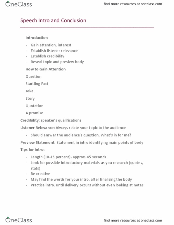 COMM 2081 Lecture 3: Speech Intro and Conclusion thumbnail