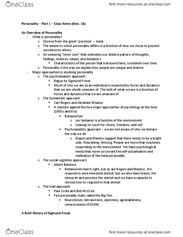 PSY 101 Lecture 16: Personality Part 1– Class Notes thumbnail