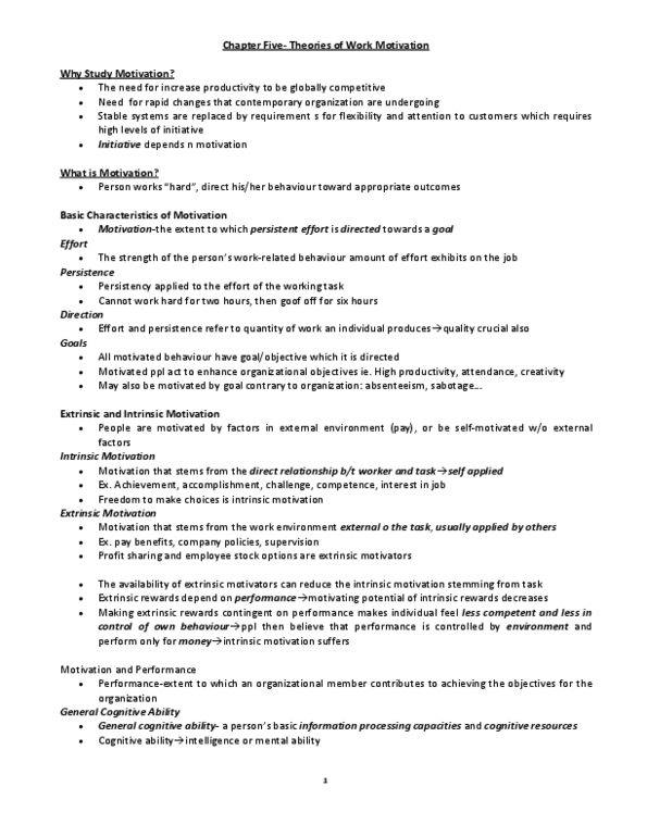 RSM260H1 Chapter Notes - Chapter 5: Expectancy Theory, Specific Performance, Motivation thumbnail