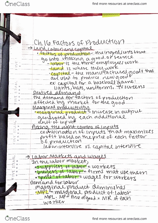 ECON 200 Chapter 16: Land labor and capital thumbnail