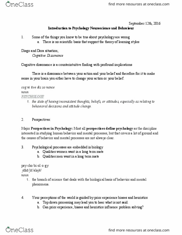 PSYCH 1X03 Lecture Notes - Lecture 1: Representativeness Heuristic, Daniel Kahneman, Behavioral Neuroscience thumbnail