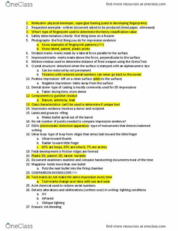 Forensic and Investigative Science FIS 20500 Study Guide Fall 2016