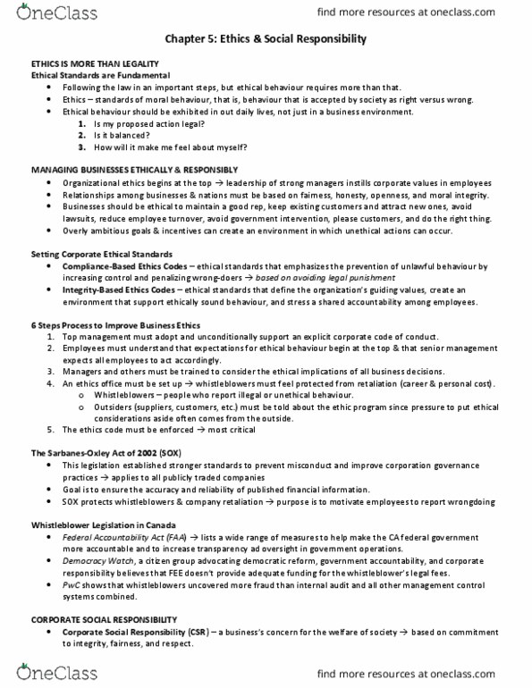 AFM131 Chapter Notes - Chapter 5: Triple Bottom Line, Carbon Footprint, Corporate Social Responsibility thumbnail