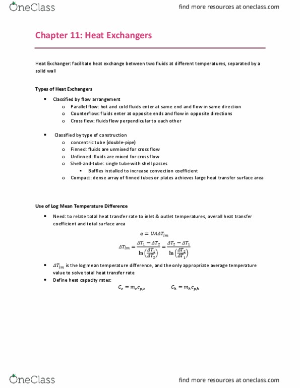 ENCH 403 Chapter Notes - Chapter 11: Heat Transfer Coefficient thumbnail