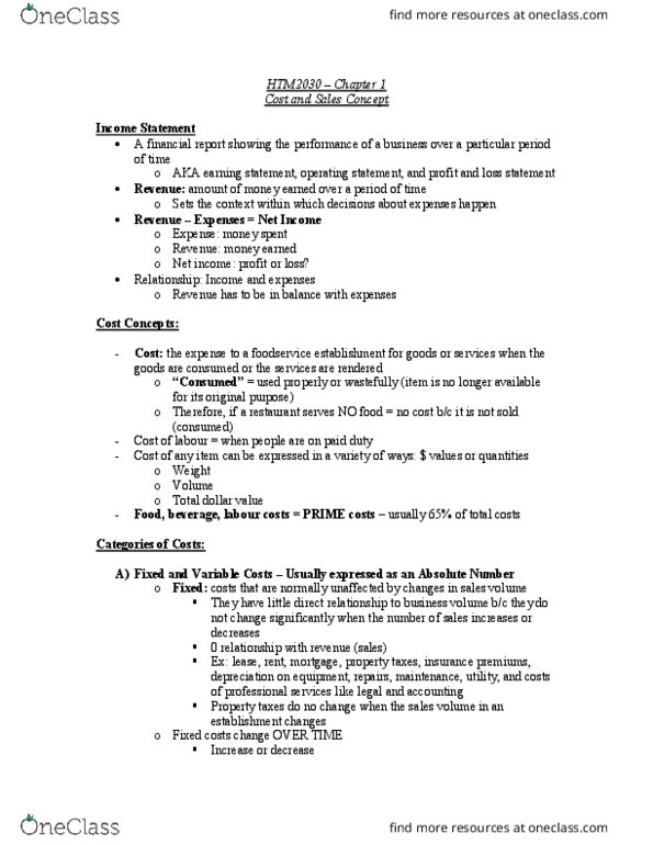 HTM 2030 Lecture Notes - Lecture 1: Customer Satisfaction, Stir Frying, Standard Cost Accounting thumbnail