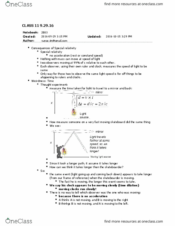 ASTRON 2B03 Lecture Notes - Lecture 11: Lorentz Factor, Infinitive, Length Contraction thumbnail