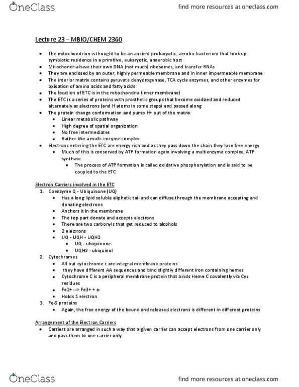 MBIO 2360 Lecture Notes - Lecture 23: Electrochemical Gradient, Joule, Active Transport thumbnail