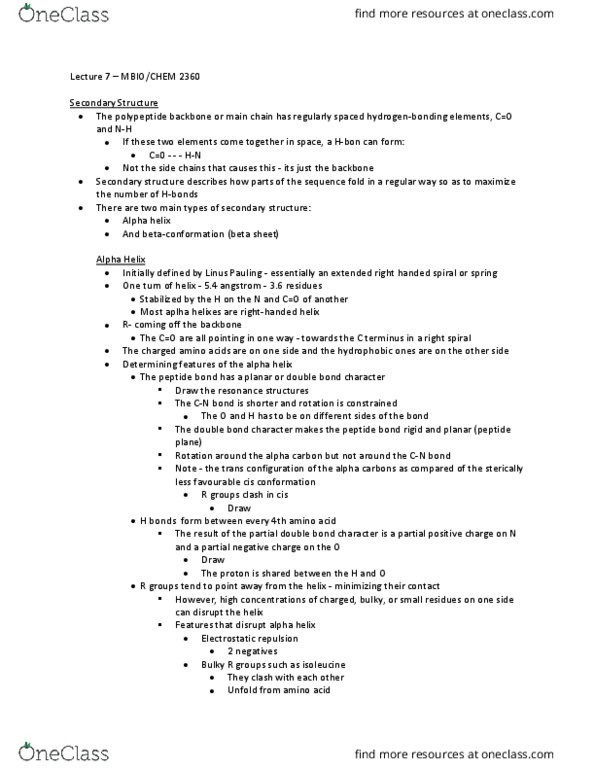 MBIO 2360 Lecture Notes - Lecture 7: Hydrophile, Egg White, Hemoglobin thumbnail