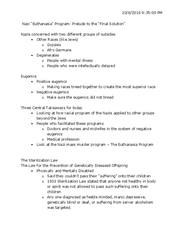 JS 211gw Lecture Notes - Lecture 12: Aktion T4, Law For The Prevention Of Hereditarily Diseased Offspring, Bipolar Disorder thumbnail