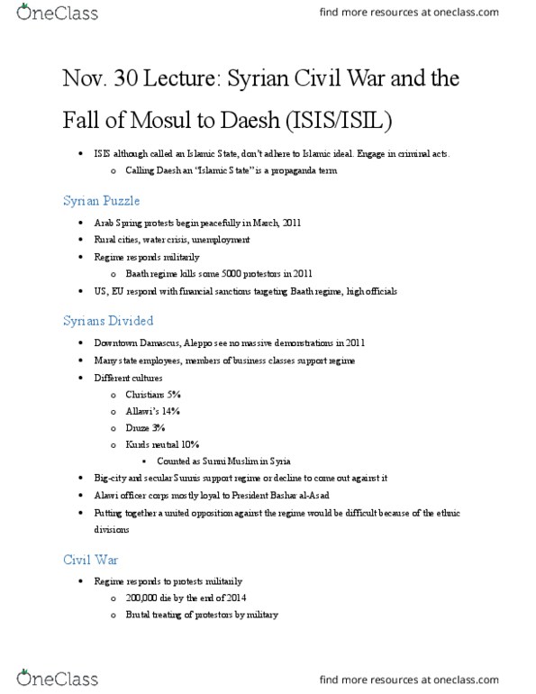HISTORY 241 Lecture 19: Nov. 30 Lecture Syrian Civil War and the Fall of Mosul to Daesh thumbnail