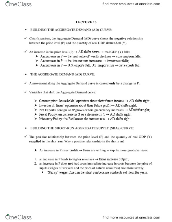 ECON 401 Lecture Notes - Lecture 13: Ceteris Paribus, Aggregate Demand thumbnail