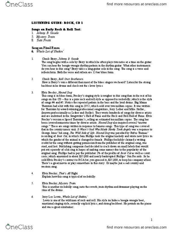 MUSI 401 Lecture Notes - Lecture 17: Rufus Thomas, Wake Up Little Susie, Saxophone thumbnail