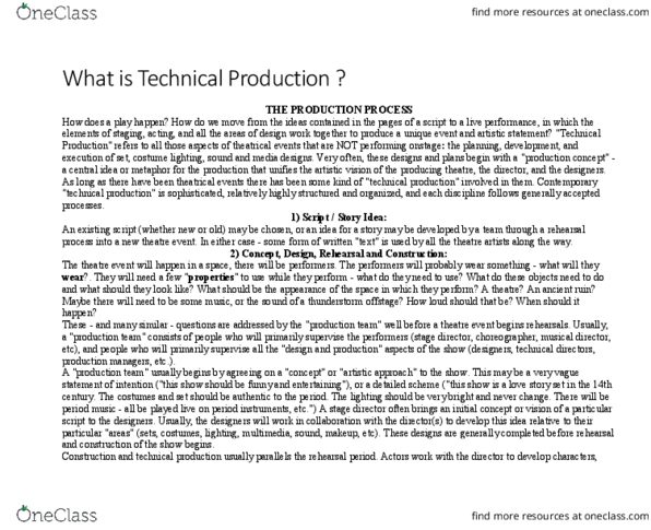 THTR 150 Lecture Notes - Lecture 1: International Alliance Of Theatrical Stage Employees, Running Crew, Prompt Book thumbnail